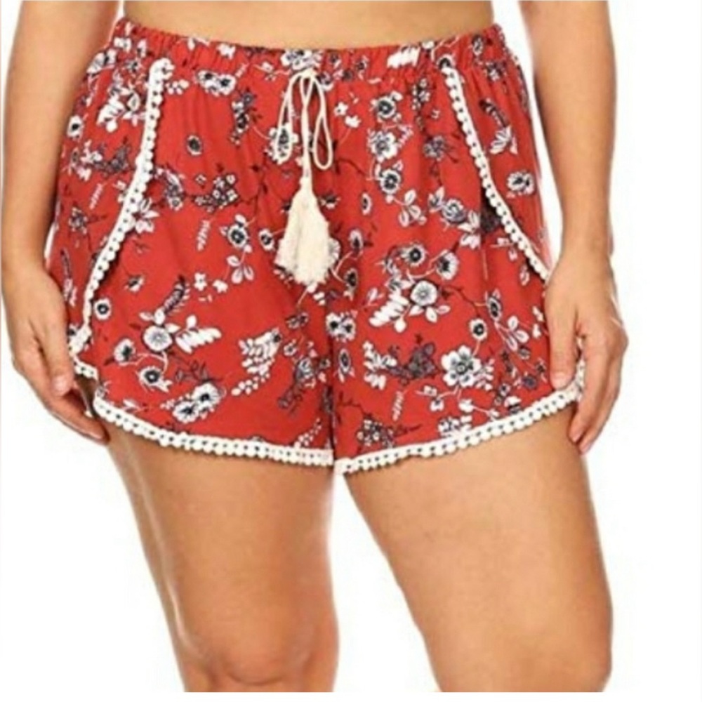 ShoSho Orange Floral Boho Shorts Size 2XL Soft NWOT